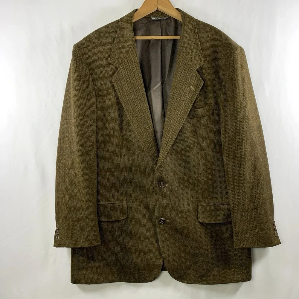 VTG 90s Banana Republic Mens Wool Herringbone Tweed Sport Coat Sz 44R Wide Lapel